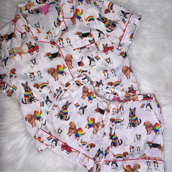 Isaac Mizrahi Other - Isaac Mizrahi Pride Dogs Rainbow Womens Large Short Sleeve Shorts Pajama Set